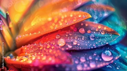 A vibrant flower displaying a range of colors with water droplets on its petals