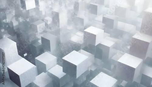 Abstract Cyberpunk Overlapping white 3d squares particles floating  Realistic Illustration on digital art concept.
