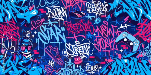 Blue Abstract Urban Style Hiphop Graffiti Street Art Vector Illustration Background Template