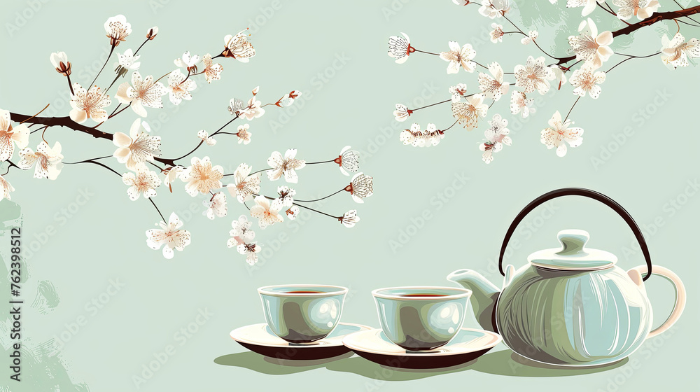 Chinese tea ceremony. Ceramic tea pot and cups. Chinese tea ceremony. Ceramic tea pot and cups.