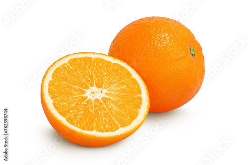 Orange fruit with half isolated on white background with full depth of field