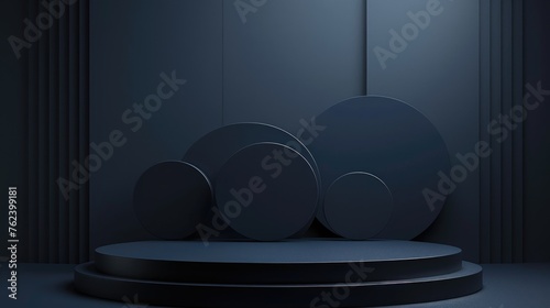 Minimalist podium for product display or showcase. Blue podium 3d render