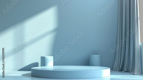 Minimalist podium for product display or showcase. Blue podium 3d render