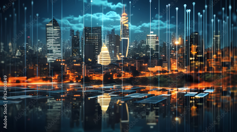 Smart city and connection abstract polygon pattern with speed line light, big data connection technology concept
