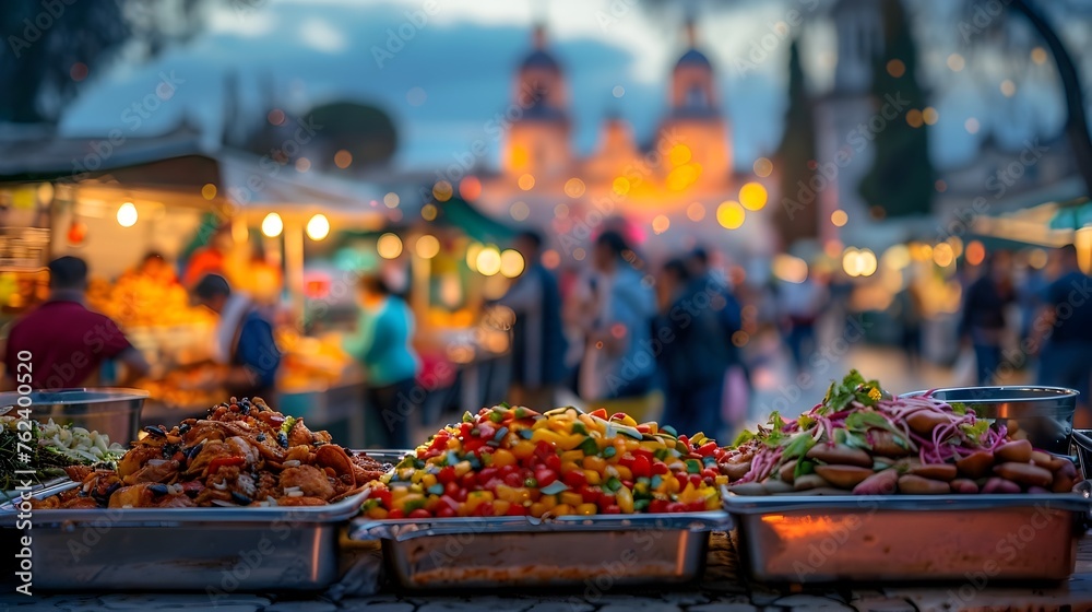 Vibrant Street Food Market at Dusk in Mexico City: A Sensory Feast of Colors and Flavors