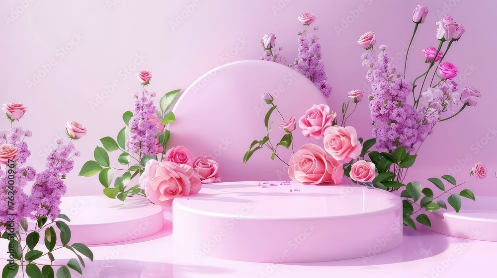 Podium background flower rose product pink beautiful spring table beauty stand display. Podium background flower rose product pink beautiful spring table beauty stand display.