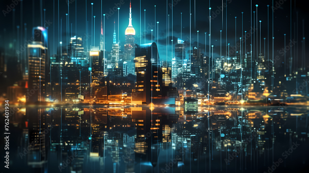 Smart city and connection abstract polygon pattern with speed line light, big data connection technology concept Smart city and connection abstract polygon pattern with speed line light, big data connection technology concept