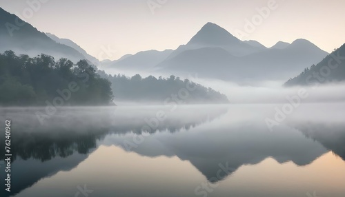 Serene Mist Covered Lake Surrounded By Mountains Upscaled 2
