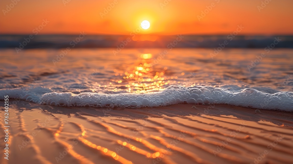 Bokeh Beach Sunset - A Tranquil Dusk Display of Golden Hues and Soft Waves