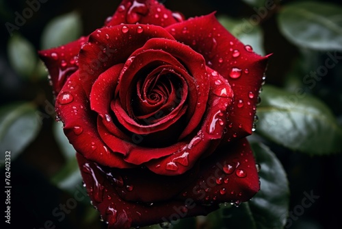Velvety Ruby red rose. Love fresh spring. Generate Ai