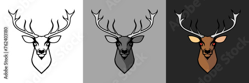 Deer Head Vector Set  Line Art  BW  Color  Illustration