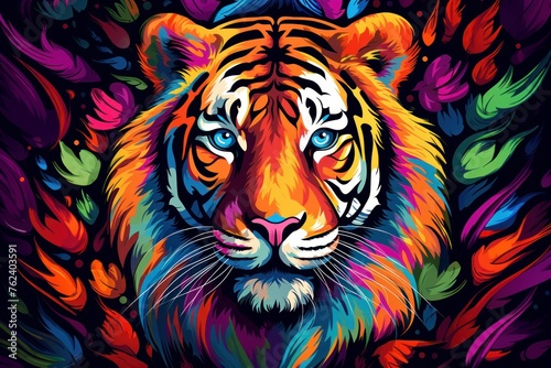 Colorful portrait of a tiger  creative illustration in bright colors  pop art style