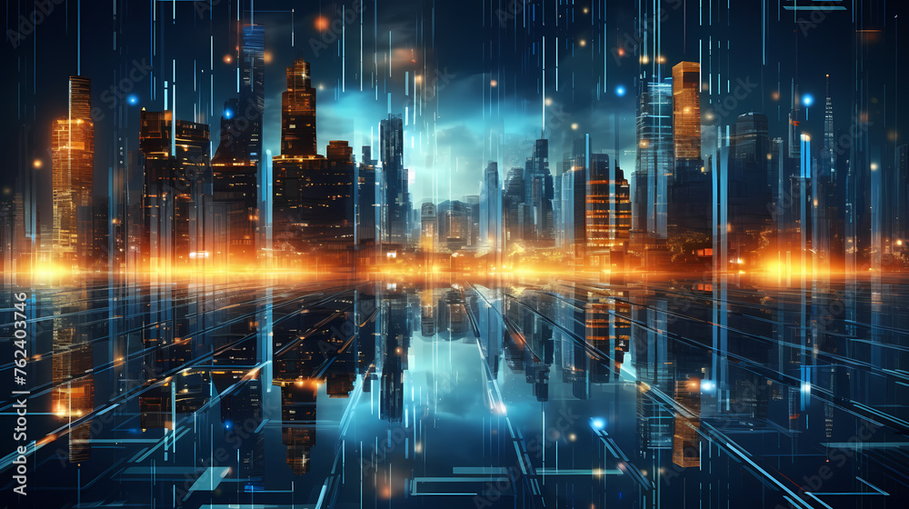 Smart city and connection abstract polygon pattern with speed line light, big data connection technology concept Smart city and connection abstract polygon pattern with speed line light, big data connection technology concept