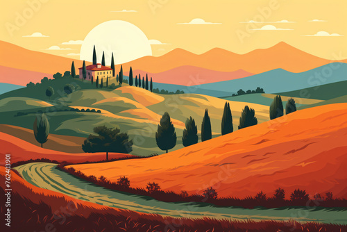 Tuscany landscape, Italy travel. Generative AI. 