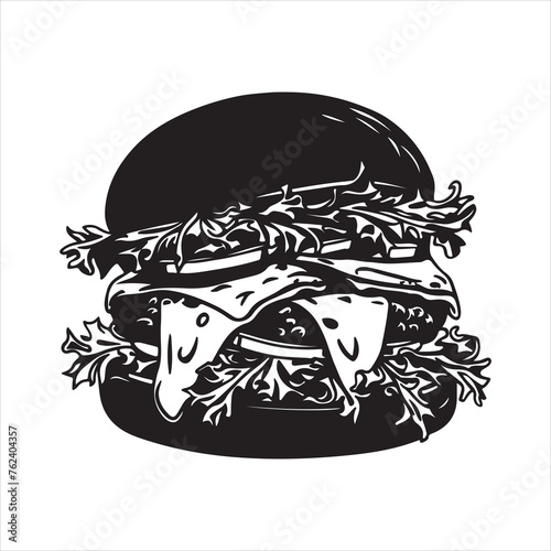 hamburger , black isolated silhouette, Fast food icon. Vector illustration, Burger vector silhouette illustration, Burger Food vector, Restaurant Burger silhouette illustration black color