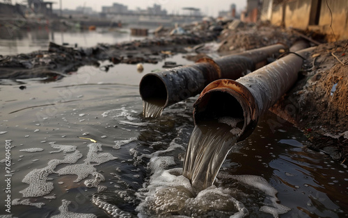 toxic waste disposal from factory into river photo