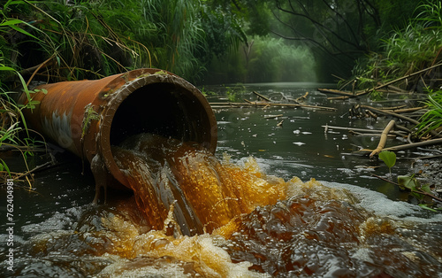 toxic waste disposal from factory into river photo