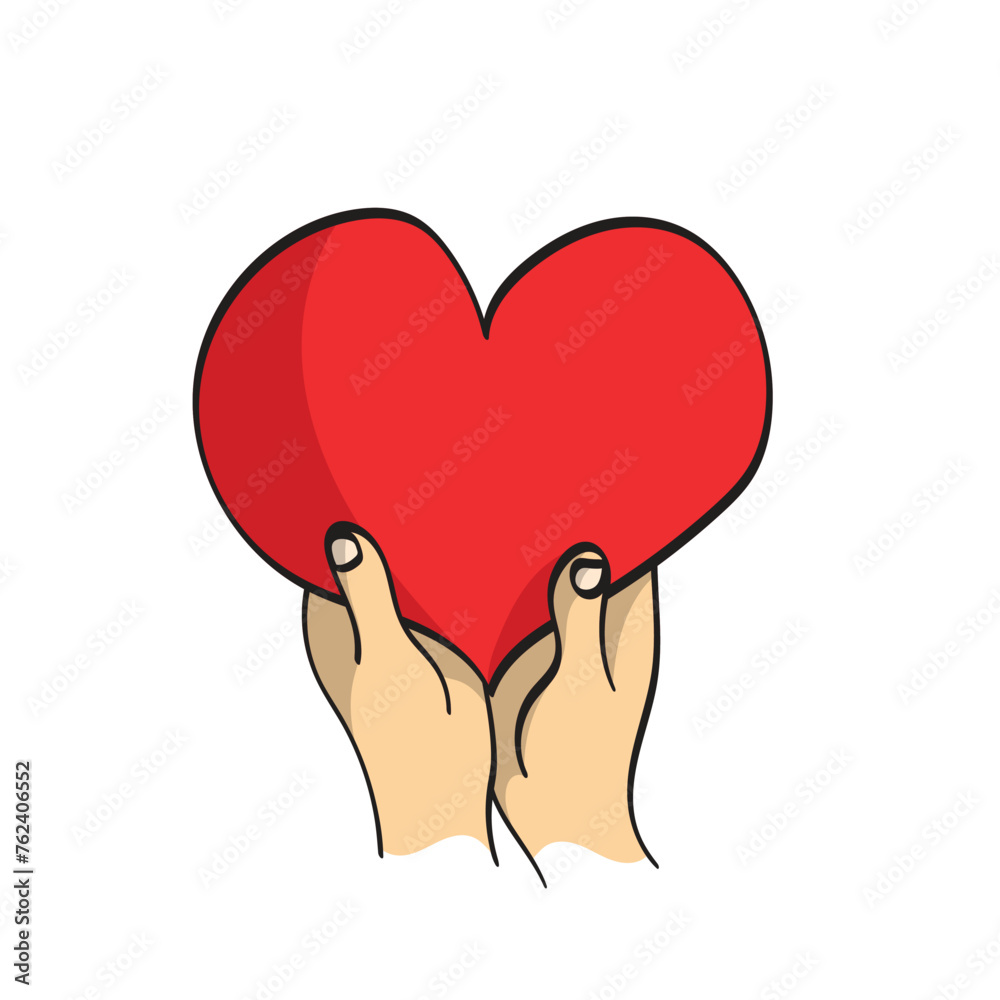 Hands holding or giving red big heart illustration vector hand drawn isolated on white background Hands holding or giving red big heart illustration vector hand drawn isolated on white background