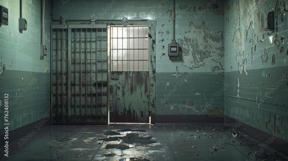 The door of a prison or detention center. Background - obrazy, fototapety, plakaty 