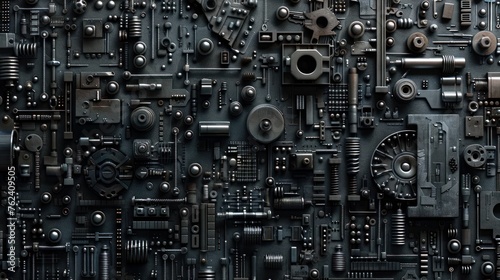 techno backgrounds - black oiled Bunch of screws on a dark grey cardboard photo