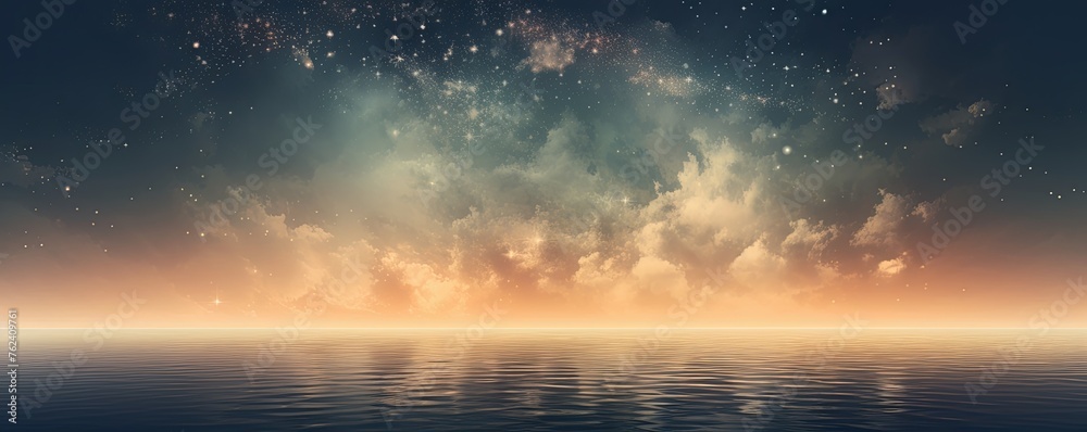 A black sky beige background light water and stars