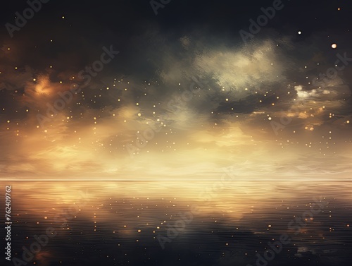 A black sky beige background light water and stars