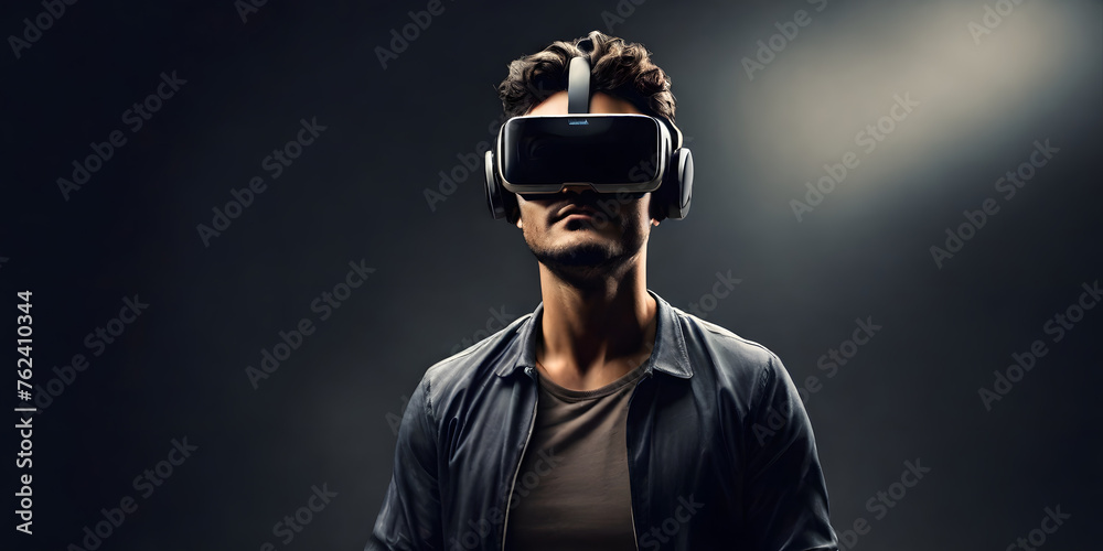 a man wearing a VR headset with a blank background a man wearing a VR headset with a blank background
