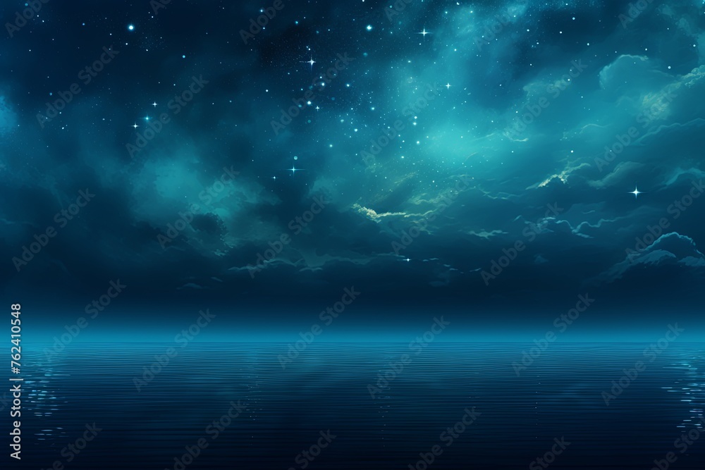 A black sky cyan background light water and stars