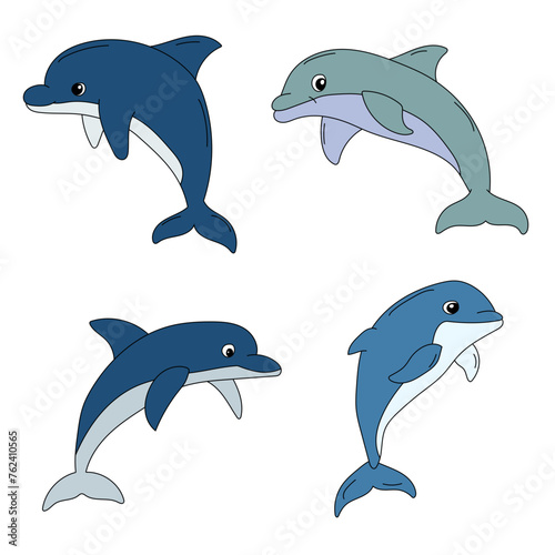 Colorful Dolphin Clipart Set for Lovers of Aquatic Life of Sea Animals and Ocean Creatures