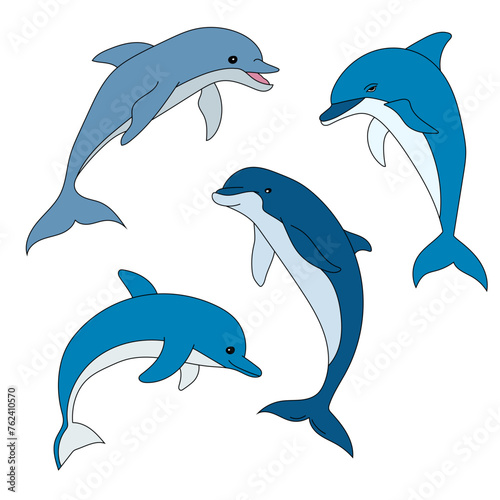 Colorful Dolphin Clipart Set for Lovers of Aquatic Life of Sea Animals and Ocean Creatures photo