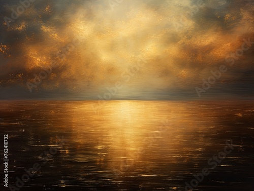 A black sky gold background light water and stars