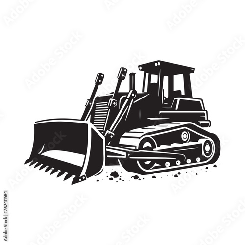 Bulldozer Silhouette Marvels - Sculpting Shadows of Construction Majesty with Bulldozer Illustration - Minimallest Bulldozer Black Vector
