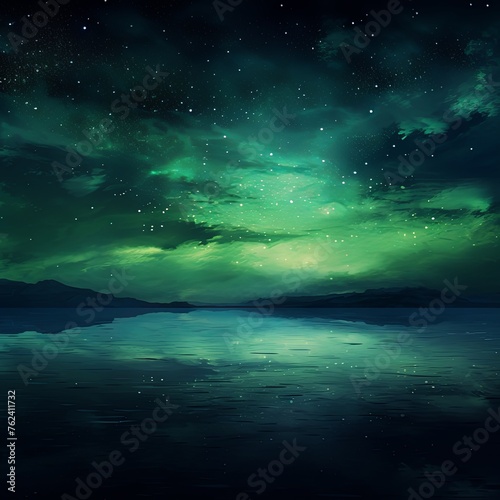 A black sky green background light water and stars © Zickert