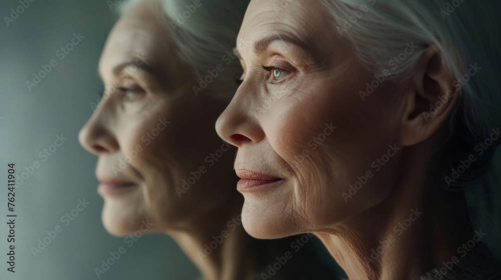 Older Women With White Hair Looking Off Into the Distance Older Women With White Hair Looking Off Into the Distance