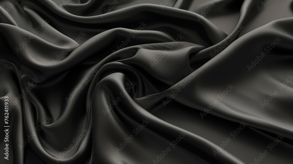 Elegant Black Fabric Draped Gracefully With Soft Folds and Shadows