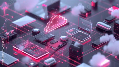 Advanced Cloud Computing Concept Illustrated With Futuristic Circuit Board Design