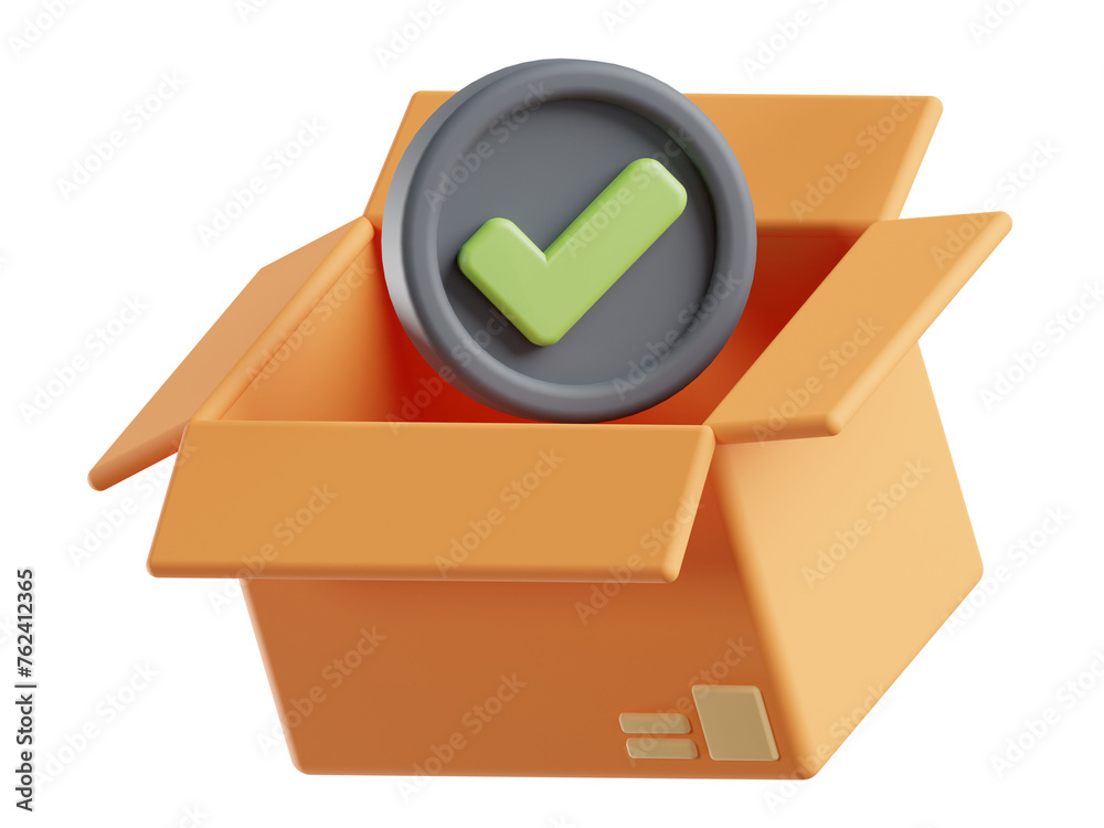 Open Checkmark Box 3d icon of an open cardboard box with a check mark Stock Illustration ...