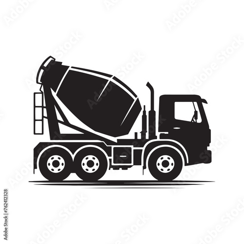 The Backbone of Construction: Cement Mixer Truck Silhouette - Illustrating the Blueprint of Urban Progress with Cement Truck Illustration - Minimallest Cement Truck Vector
