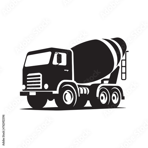 Engineering Wonder: Cement Mixer Truck Silhouette Chronicles - Navigating the Concrete Jungle with Cement Truck Illustration - Minimallest Cement Truck Vector

