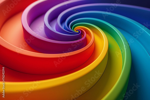 Vivid Spiraling Rainbow Structure on Solid Background