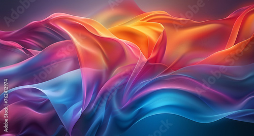 Satin-like fabric flowing in vibrant hues of pink, blue, and orange
