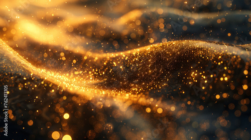 Golden Glitter Waves with Sparkling Particles Abstract Background