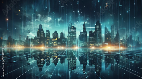 Vibrant digital smart city at night
