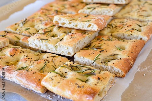 Freshly baked focaccia bread straight out of the oven