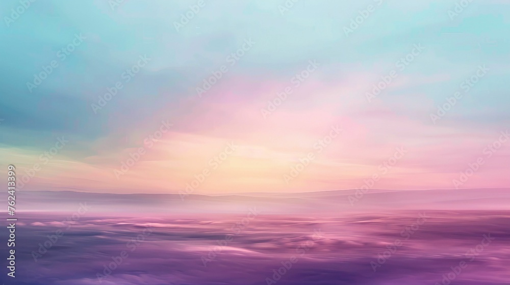An abstract portrayal of a serene sunset over the ocean, blending vibrant shades of pink and blue across the horizon.
