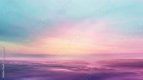 An abstract portrayal of a serene sunset over the ocean  blending vibrant shades of pink and blue across the horizon.