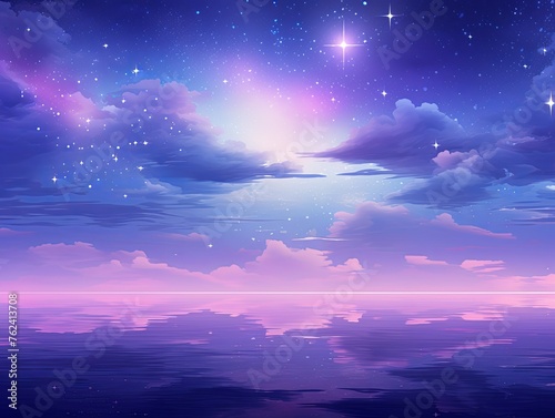 A black sky magenta background light water and stars