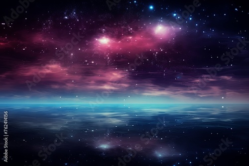 A black sky maroon background light water and stars
