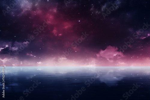 A black sky maroon background light water and stars