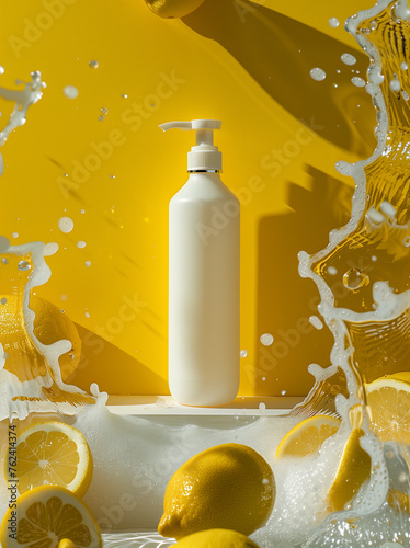 Lemon scented shampoo bottle mockup